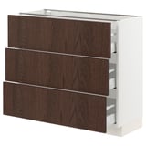 SEKTION / MAXIMERA Base cabinet with 3 drawers, white/Sinarp brown, 36x15x30 "