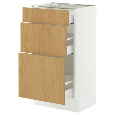 SEKTION / MAXIMERA Base cabinet with 3 drawers, white/Sinarp oak veneer, 18x15x30 "