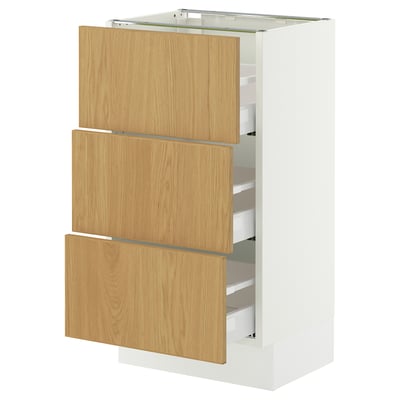 SEKTION / MAXIMERA Base cabinet with 3 drawers, white/Sinarp oak veneer, 18x15x30 "