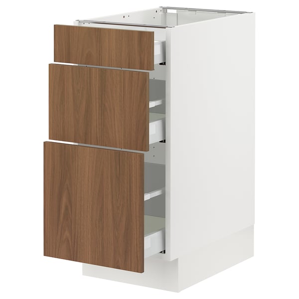 SEKTION / MAXIMERA Base cabinet with 3 drawers, white/Tistorp brown walnut effect, 15x24x30 "