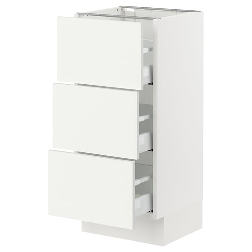 An ikea SEKTION kitchen cabinet in white with three drawers, featuring sleek, modern design and sturdy construction.