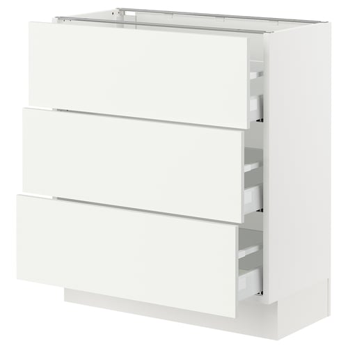 SEKTION white kitchen cabinet, modern design with three drawers.