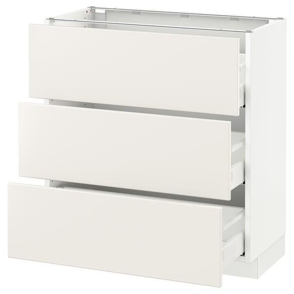 SEKTION white kitchen cabinet: modern, all-white, rectangular design. Smooth, sliding drawers. Sturdy, high-quality construction.