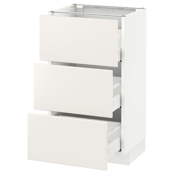 White SEKTION kitchen cabinet unit with three drawers.