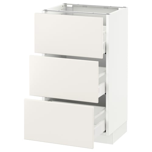 White SEKTION kitchen cabinet unit with three drawers.