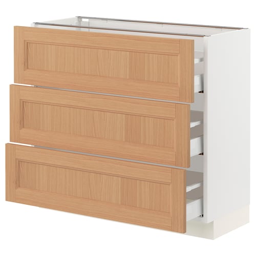 Wooden kitchen cabinet with three drawers in oak, modern design, sturdy and spacious.