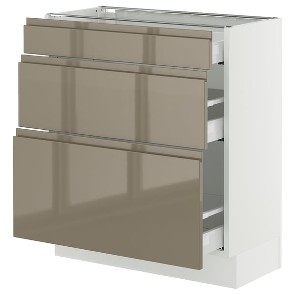 SEKTION / MAXIMERA Base cabinet with 3 drawers, white/Voxtorp high-gloss dark grey-brown, 30x15x30 "