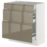 SEKTION / MAXIMERA Base cabinet with 3 drawers, white/Voxtorp high-gloss dark grey-brown, 30x15x30 "