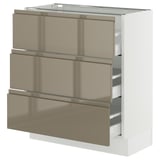 SEKTION / MAXIMERA Base cabinet with 3 drawers, white/Voxtorp high-gloss dark grey-brown, 30x15x30 "