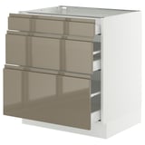 SEKTION / MAXIMERA Base cabinet with 3 drawers, white/Voxtorp high-gloss dark grey-brown, 30x24x30 "