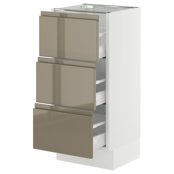 SEKTION / MAXIMERA Base cabinet with 3 drawers, white/Voxtorp high-gloss dark grey-brown, 15x15x30 "