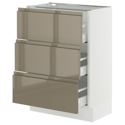 Ikea SEKTION kitchen unit, white & dark grey-brown, 3 drawers.