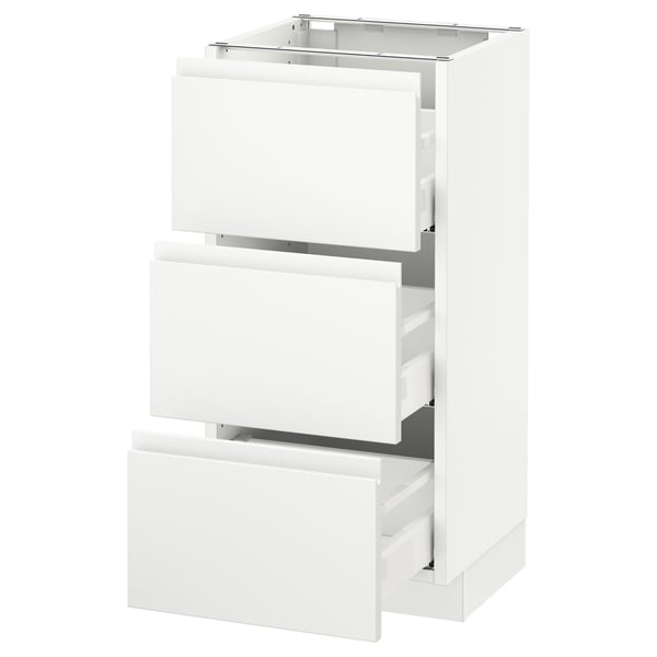 SEKTION white kitchen cabinet, 3 drawers, modern design, matte finish.