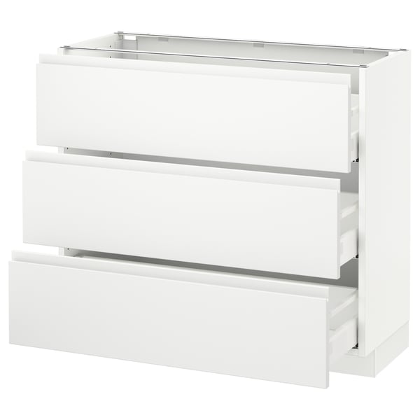 SEKTION kitchen unit in white. Three drawers, modern and minimalist design. Load-bearing frames, smooth-drawers.