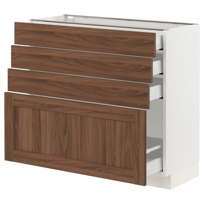 SEKTION / MAXIMERA Base cabinet with 4 drawers, white Enköping/brown walnut effect, 36x15x30 "