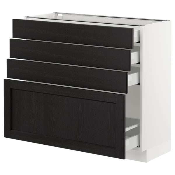 Black drawers, white framed kitchen unit. Or modern kitchen: black drawers, white frame.