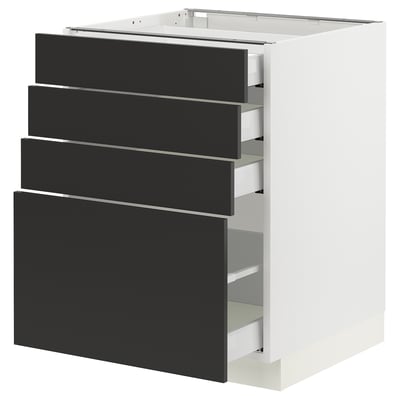 SEKTION / MAXIMERA Base cabinet with 4 drawers, white/Nickebo matt anthracite, 24x24x30 "