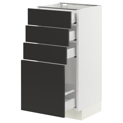 SEKTION / MAXIMERA Base cabinet with 4 drawers, white/Nickebo matt anthracite, 15x15x30 "