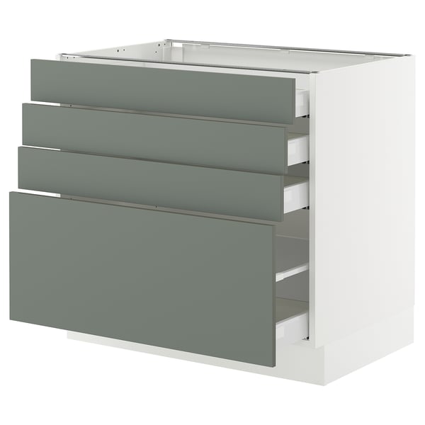 SEKTION / MAXIMERA Base cabinet with 4 drawers, white/Nickebo matt grey-green, 36x24x30 "