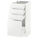 A white SEKTION kitchen cabinet with four pull-out drawers, sleek and modern, high gloss finish.