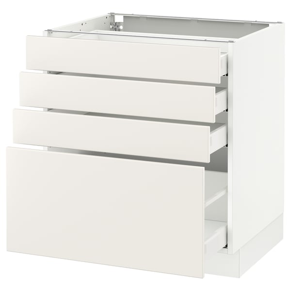 Ikea SEKTION white kitchen cabinet with four drawers.