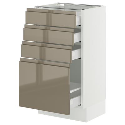 SEKTION / MAXIMERA Base cabinet with 4 drawers, white/Voxtorp high-gloss dark grey-brown, 18x15x30 "