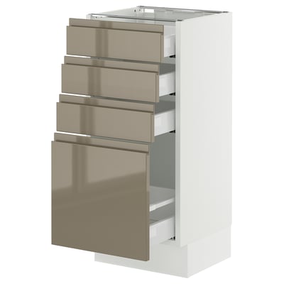 SEKTION / MAXIMERA Base cabinet with 4 drawers, white/Voxtorp high-gloss dark grey-brown, 15x15x30 "