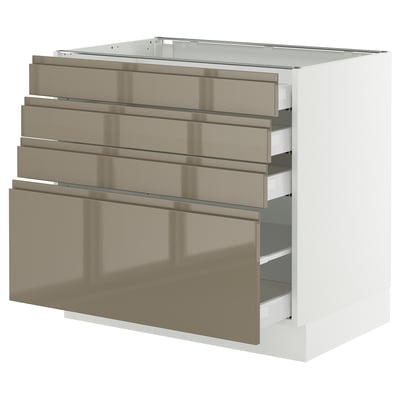 SEKTION / MAXIMERA Base cabinet with 4 drawers, white/Voxtorp high-gloss dark grey-brown, 36x24x30 "