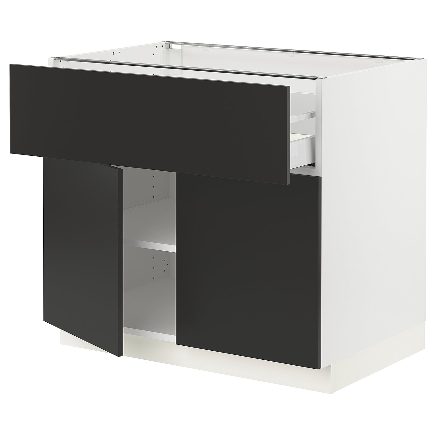 SEKTION / MAXIMERA, Base cabinet with drawer/2 doors, white/Nickebo matt anthracite