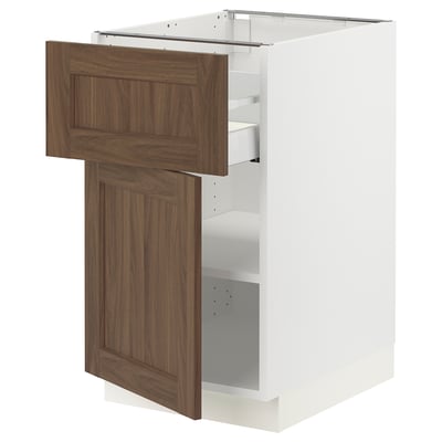 SEKTION / MAXIMERA Base cabinet with drawer/door, white Enköping/brown walnut effect, 18x24x30 "