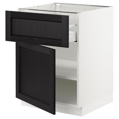 SEKTION / MAXIMERA Base cabinet with drawer/door, white/Lerhyttan black stained, 24x24x30 "