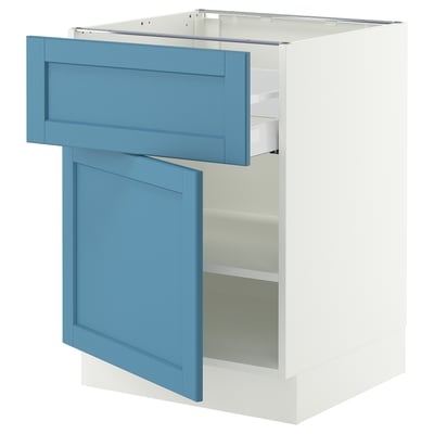 SEKTION / MAXIMERA Base cabinet with drawer/door, white/Lerhyttan blue, 24x24x30 "