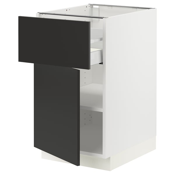 SEKTION / MAXIMERA Base cabinet with drawer/door, white/Nickebo matt anthracite, 18x24x30 "