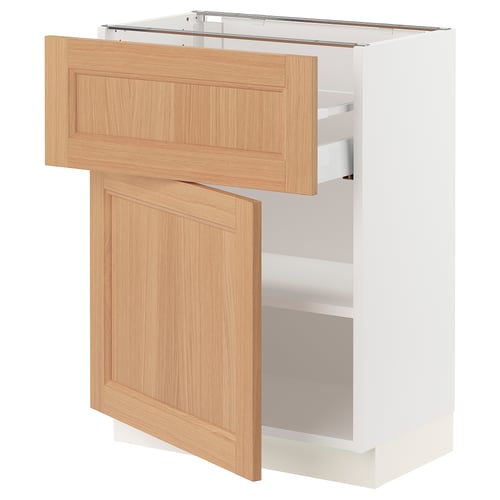 SEKTION kitchen cabinet in white with oak drawers.