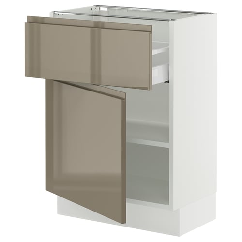 SEKTION kitchen unit with glossy dark grey-brown drawers and door with integrated handles.
