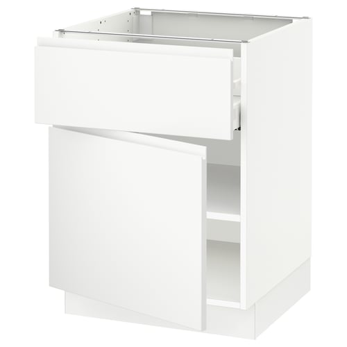White modern kitchen cabinet with single door and integrated handle.