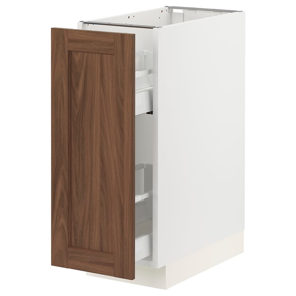 SEKTION / MAXIMERA Base cabinet with pull-out storage, white Enköping/brown walnut effect, 12x24x30 "