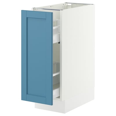 SEKTION / MAXIMERA Base cabinet with pull-out storage, white/Lerhyttan blue, 12x24x30 "