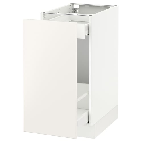 White SEKTION kitchen cabinet with smooth-lined veddinge door, standing upright.
