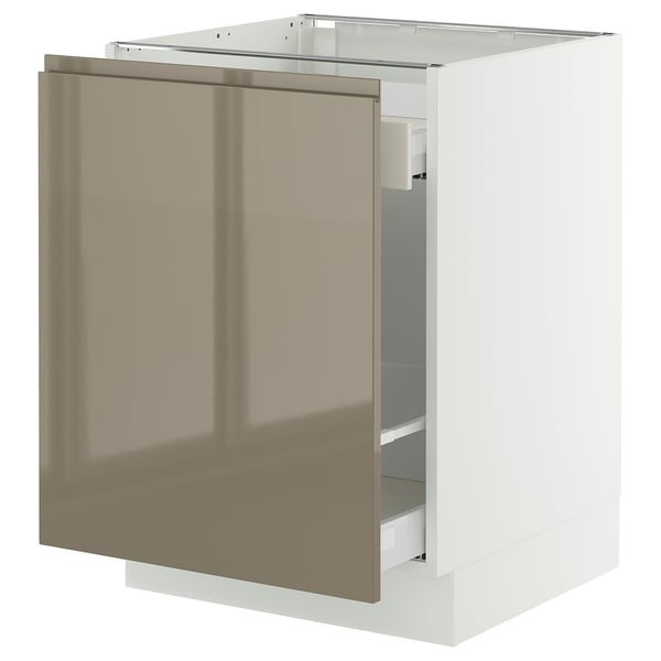 SEKTION / MAXIMERA Base cabinet with pull-out storage, white/Voxtorp high-gloss dark grey-brown, 24x24x30 "