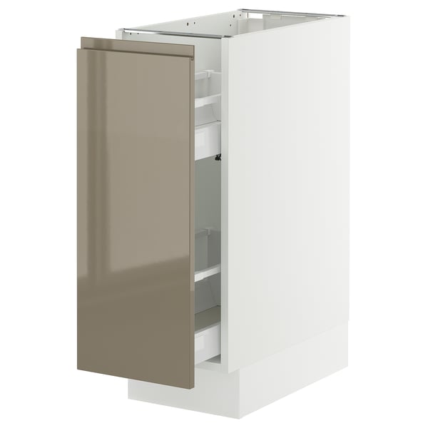 SEKTION / MAXIMERA Base cabinet with pull-out storage, white/Voxtorp high-gloss dark grey-brown, 12x24x30 "
