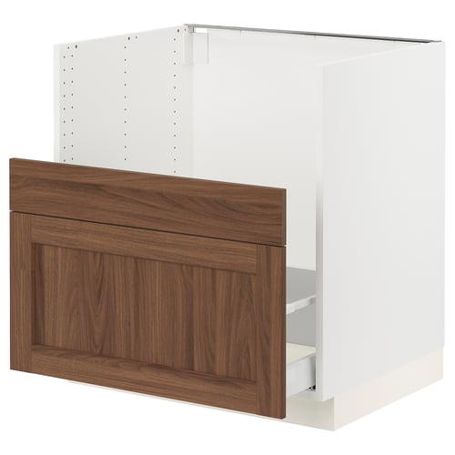 SEKTION kitchen cabinet, white with walnut brown door, rectangular shape, modern classic design.