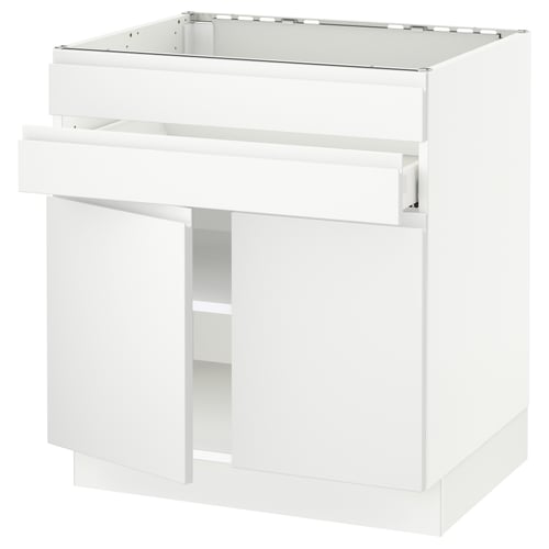 White SEKTION kitchen unit, matte, modern minimalist design, boxy shape, metal and wood.