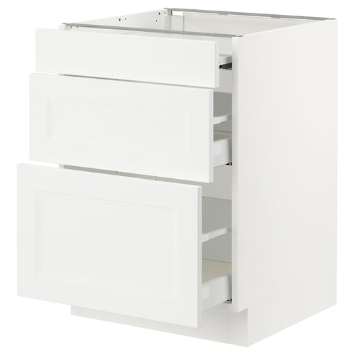 White SEKTION kitchen cabinet with three drawers, simple modern design.