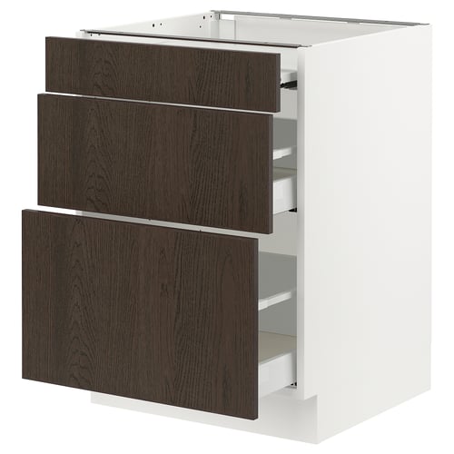 SEKTION kitchen unit: white base, three dark brown wood drawers, sleek modern design.