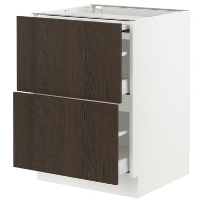 SEKTION / MAXIMERA Bc w pull-out work surface/2drw, white/Sinarp brown, 24x24x30 "