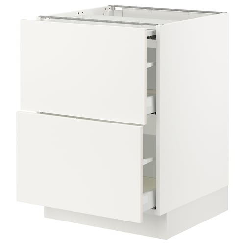 White kitchen cabinet, modern design, two drawers, sleek lines.