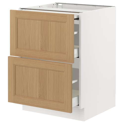 Modern kitchen cabinet, SEKTION, white & oak. 2 drawers, oak finish, soft-close feature. Sturdy & sleek design.