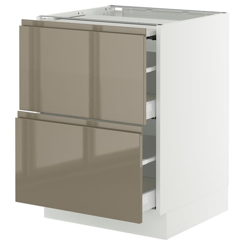 An ikea SEKTION kitchen cabinet in white with high-gloss dark grey-brown drawers.