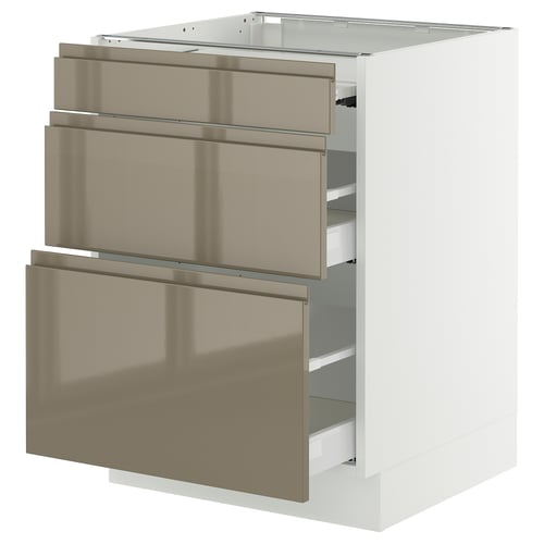 White kitchen unit with 3 dark bronze drawers, modern design